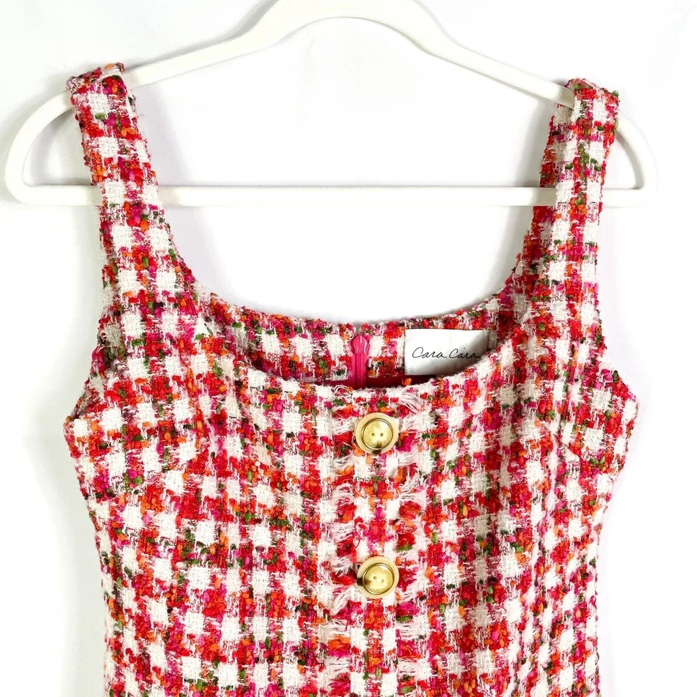 Cara Cara Evora Dress NWOT Red White Plaid Tweed Sleeveless Button Mini Sz 4 - Picture 6 of 11